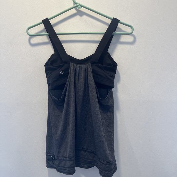 Lululemon Run Back On Track Tank Top Sz 4 Gray Black Drawstring *no Bra Cups - Picture 1 of 5